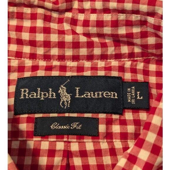 Ralph Lauren Classic Fit Red Gingham Check Cotton Button Down Shirt Mens Size L - Picture 3 of 10